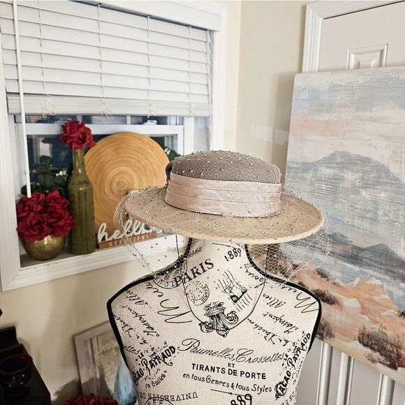 VTG 1920's Whittelts Jurte Tally Ho Mesh Dots Fascinator Wool Statement Hat. - Picture 14 of 16